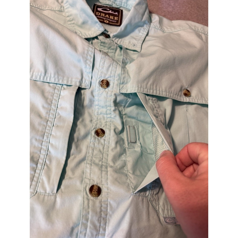 Drake Waterfowl Shirt Men Small Wingshooter Blue Plaid Seersucker Vented Button - Picture 4 of 8